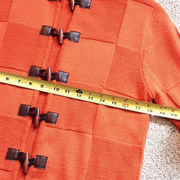 Pumpkin Orange Acrylic Button Cardigan Wood Leather Buttons Size S - Picture 8 of 10